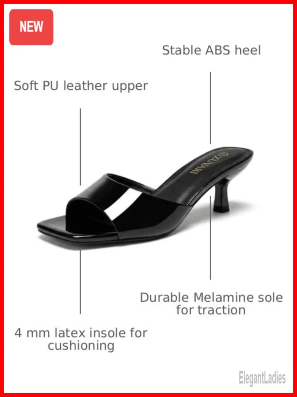Kitten Heel Sandals Square Open Toe 2 Inch Low Heel Mules Slip-On Dress Heels